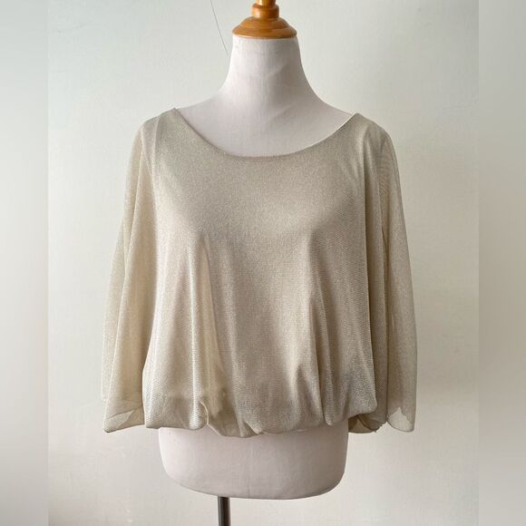 Arden B Sparkly Blouse Slouchy Top batwing Gold Metallic Nude boat-neck size S - Picture 6 of 14
